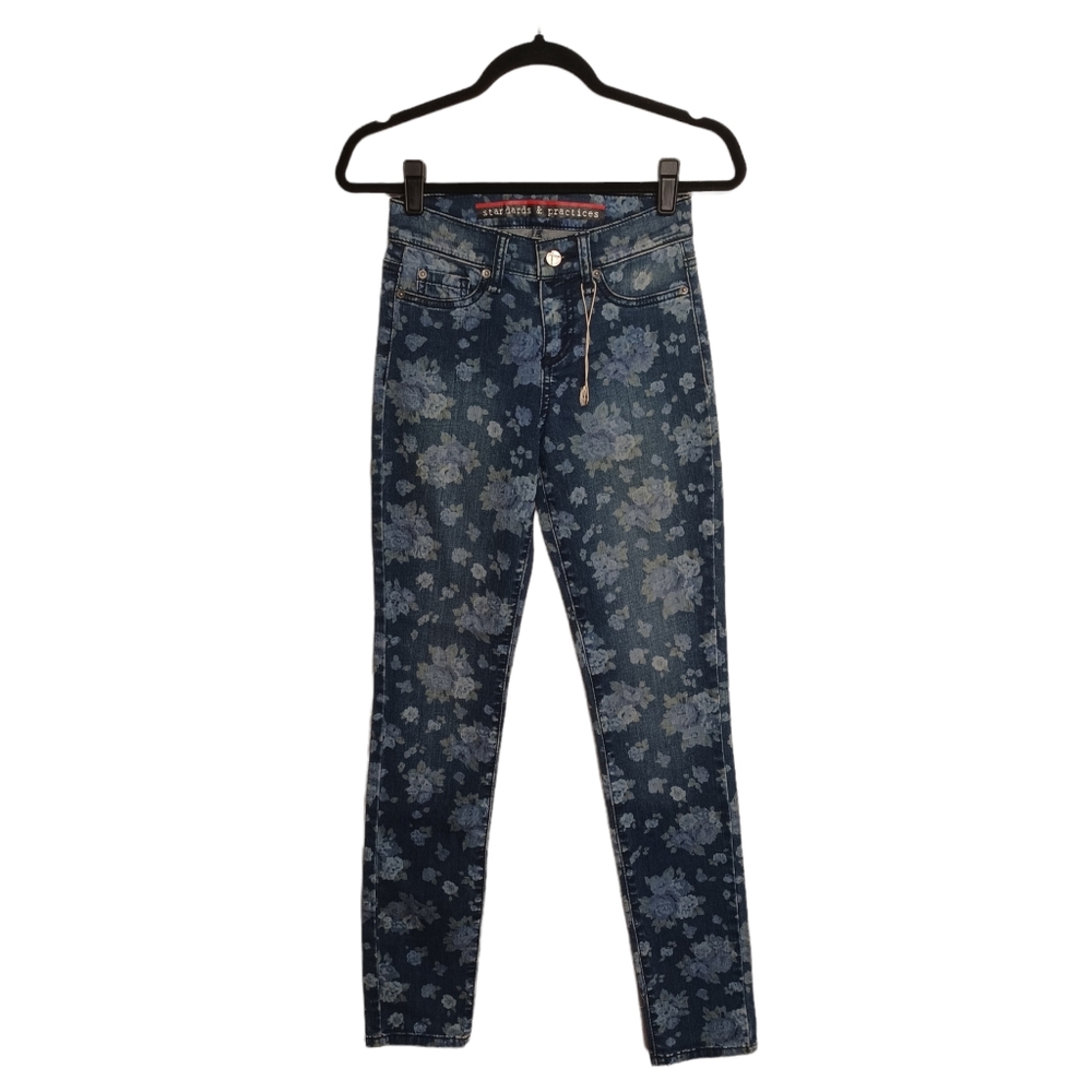 NEW STANDARDS & PRACTICES Dark Blue Floral Print Skinny Denim Jeans 26